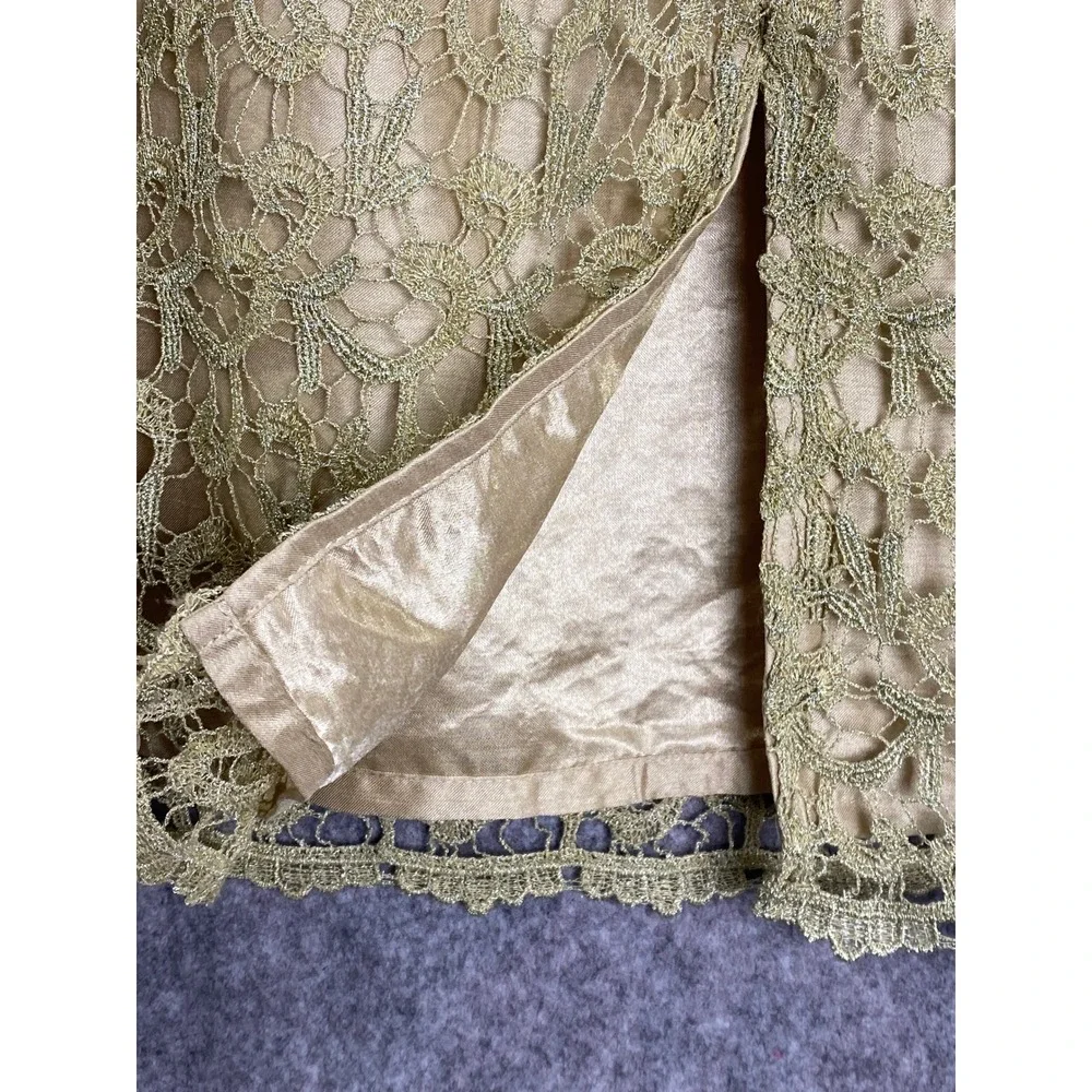 GMI‎ Gold Lace Overlay Skirt Women's Size 12 Pencil Lined Career